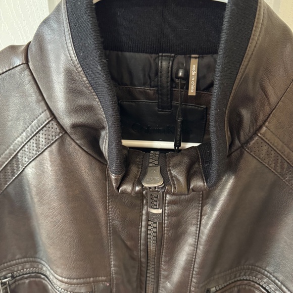 Calvin Klein | Men's Faux-Leather Stand-Collar Bomber Jacket - Picture 3 of 7